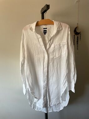 GAP 100% Linen Oversized Button Down Tunic Top Or Dress High Low Long Longline